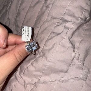 Sterling Silver Ring with Large Clear Stone adjustable ring 6-10